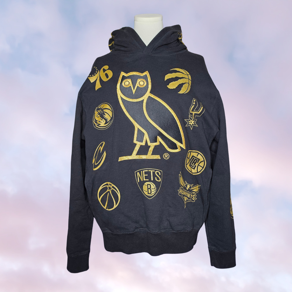 OVO October's Very Own NBA Team Icons Black Gold Streetwear OG Owl Hoodie Sz M